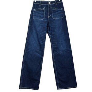 NWOT We The Free Free People Women's Blue Denim Jeans 25 Patch Pockets Wide Leg